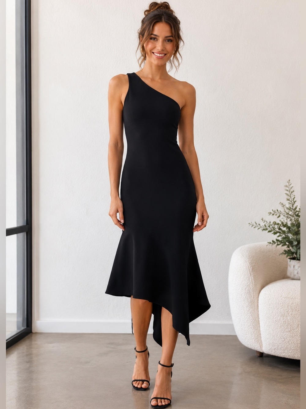 Cinq à Sept Black Dulcina One shoulder dress